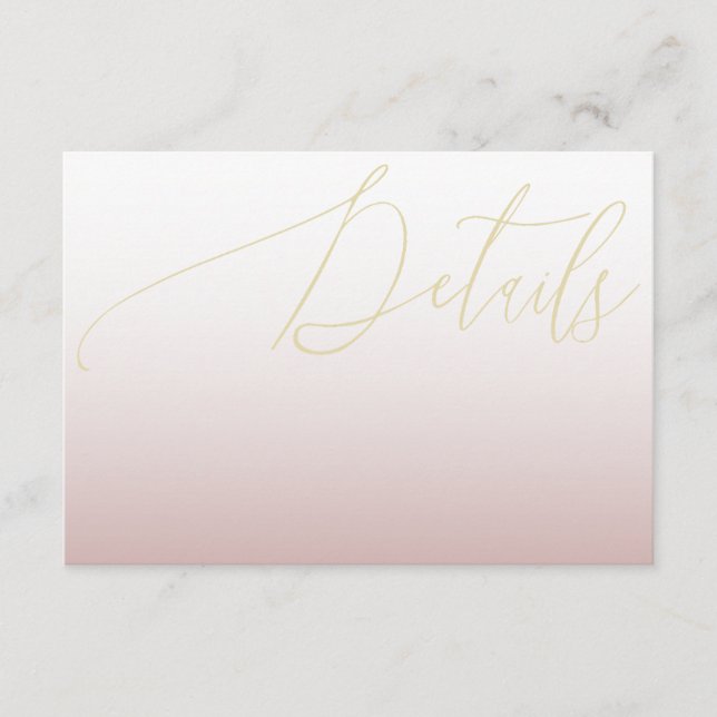 Carte D'accompagnement Rose moderne Gold & Calligraphie Mariage Détails (Devant)