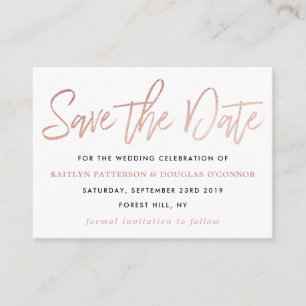 Carte D'accompagnement Rose moderne Gold Foil Script Enregistrer la date