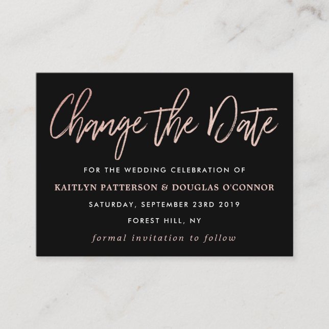 Carte D'accompagnement Rose Moderne Gold Foil Script Modifier La Date (Devant)