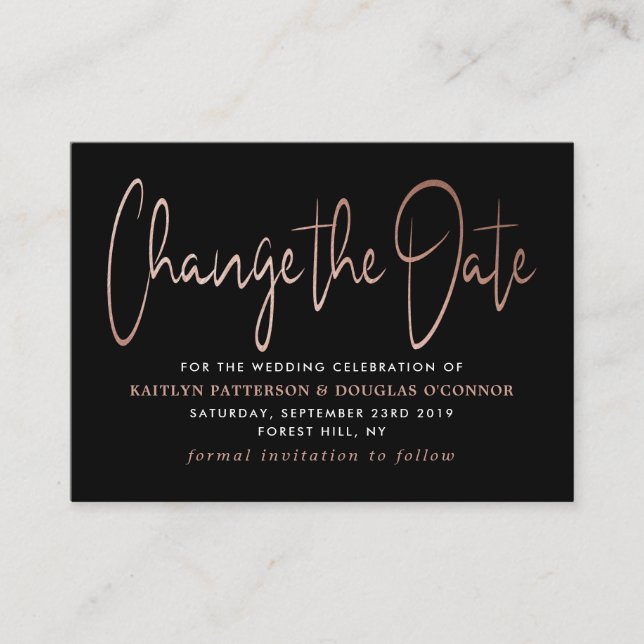 Carte D'accompagnement Rose Moderne Gold Foil Script Modifier La Date (Devant)