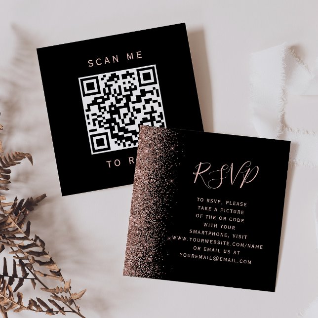 Carte D'accompagnement Rose noir budget Mariage or QR Code RSVP (Créateur téléchargé)
