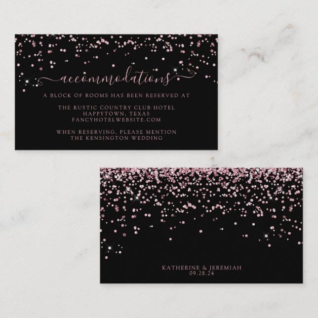 Carte D'accompagnement Rose Noir Gold Rose Parties scintillant Mariage Hé (Devant / Derrière)