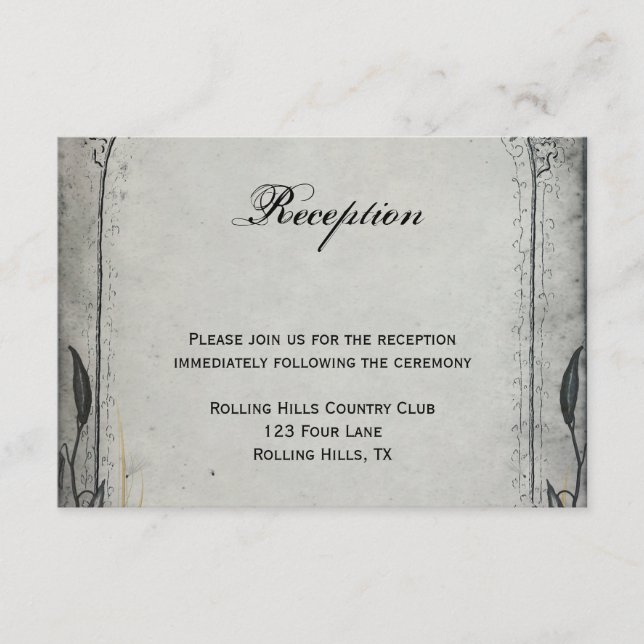 Carte D'accompagnement Rose noir gothique Trellis Réception de mariage (Devant)