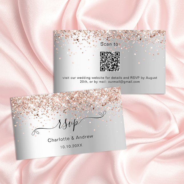 Carte D'accompagnement Rose  or mariage site web RSVP QR code (Créateur téléchargé)