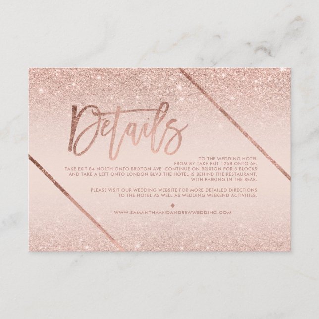 Carte D'accompagnement Rose or parties scintillant script de broussailles (Devant)