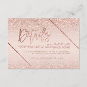 Carte D'accompagnement Rose or parties scintillant script de broussailles