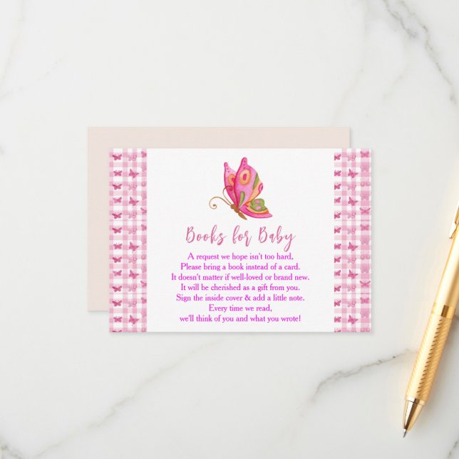 Carte D'accompagnement Rose or violet élégant papillon fille anniversaire (Devant/Arrière en situation)