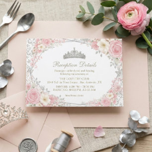 Carte D'accompagnement Rose Pâle Quinceañera Papillon Argenté