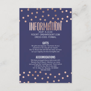 Carte D'accompagnement Rose Pois d'or Lumière marine Mariage bleu