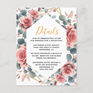 Carte D'accompagnement Rose Poussiéreuse Élégante Mauve Rose Floral Doré