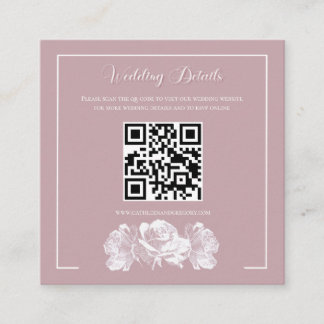 Carte D'accompagnement Rose Poussiéreux Calligraphie QR Info Mariage