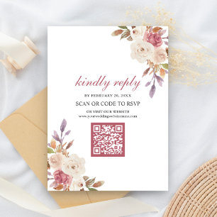 Carte D'accompagnement Rose Poussiéreux Floral Code QR RSVP Mariage