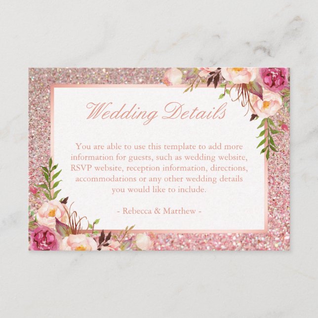 Carte D'accompagnement Rose rose Floral Gold Parties scintillant Mariage  (Devant)