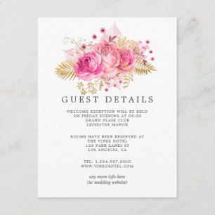 Carte D'accompagnement Rose rose & or Aquarelle Mariage Détails au client