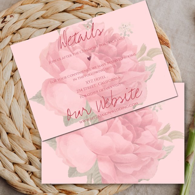 Carte D'accompagnement Rose Rose Rose Bleu Cute Nos Détails Mariages (Cute Blush Pink Rose Floral Our Wedding Details Enclosure Card)