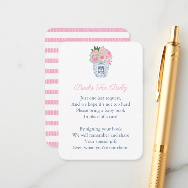 Carte D'accompagnement Rose Roses Chinoiserie Apporter Un Baby shower De  (Devant/Arrière en situation)