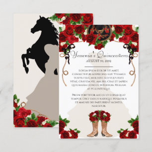 Carte D'accompagnement Rose rouge Floral Mariachi Charro Quinceanera Info