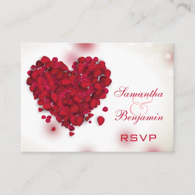 Carte D'accompagnement Rose rouge pétales amour mariage coeur RSVP (Devant)
