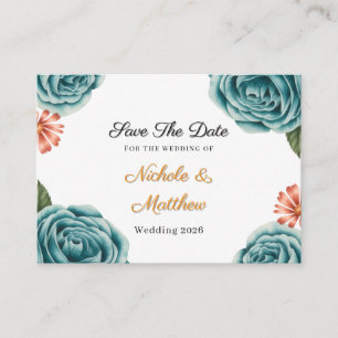 Carte D'accompagnement Rose sarcelle & Daisy orange Enregistrez la date