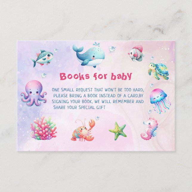 Carte D'accompagnement Rose Sous Le Baby shower De Mer Livres Pour Bébé (Devant)