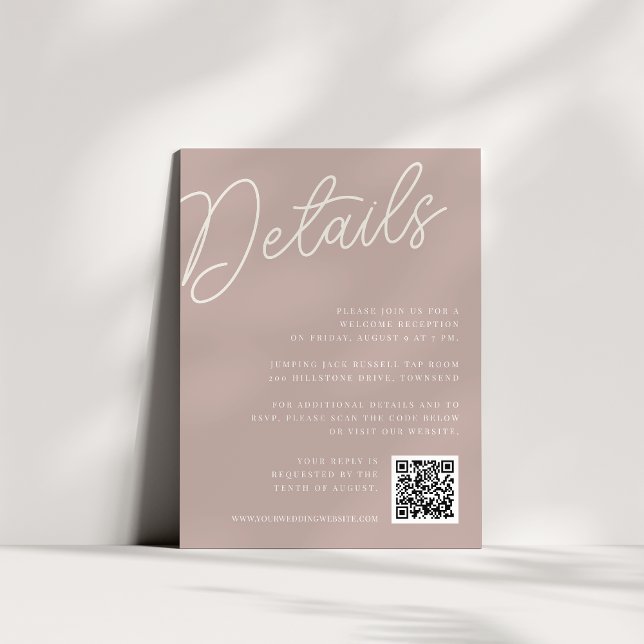 Carte D'accompagnement Rose Taupe | Script Watermark Tous les détails (Créateur téléchargé)