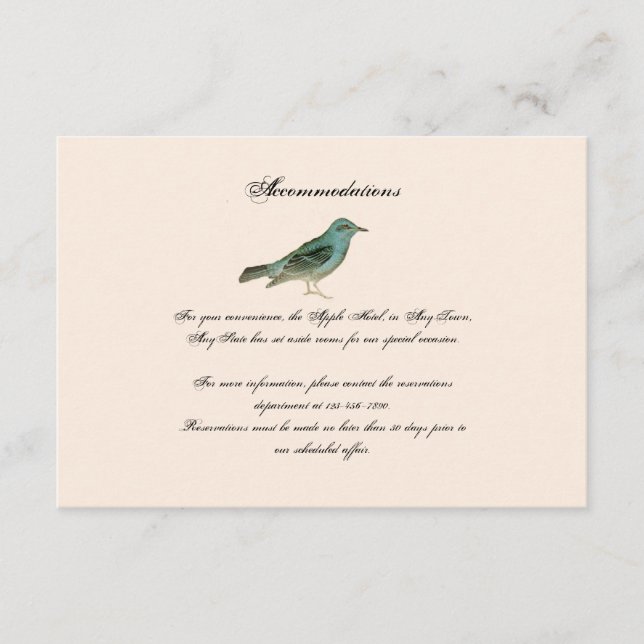 Carte D'accompagnement Rose vintage et Robin Mariage Insertion (Devant)