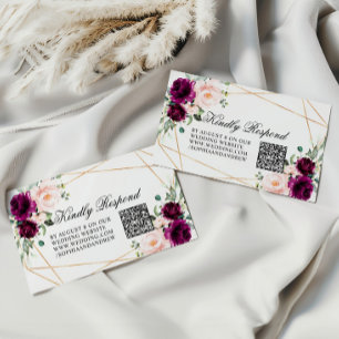 Carte D'accompagnement Rose violet et blanc Mariage Floral QR Code RSVP