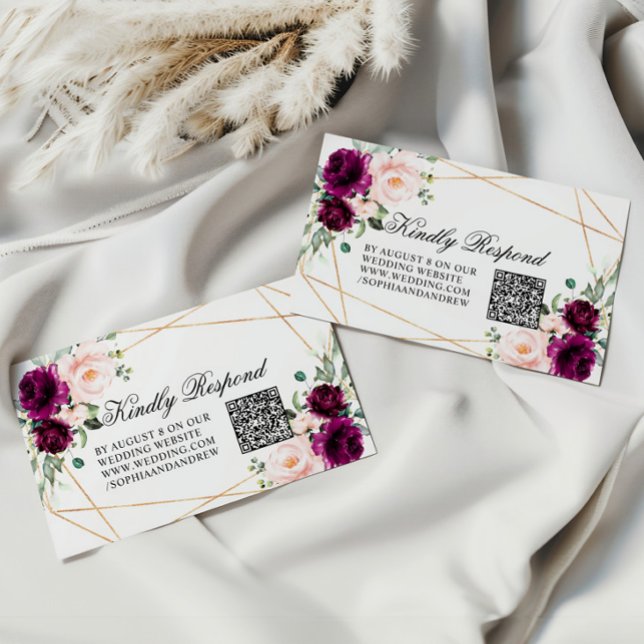 Carte D'accompagnement Rose violet et blanc Mariage Floral QR Code RSVP (Créateur téléchargé)