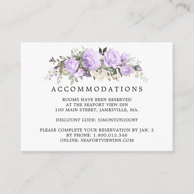 Carte D'accompagnement Rose violet Floral Mariage Logement  (Devant)