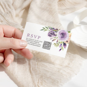 Carte D'accompagnement Rose violet Mariage Floral QR Code RSVP