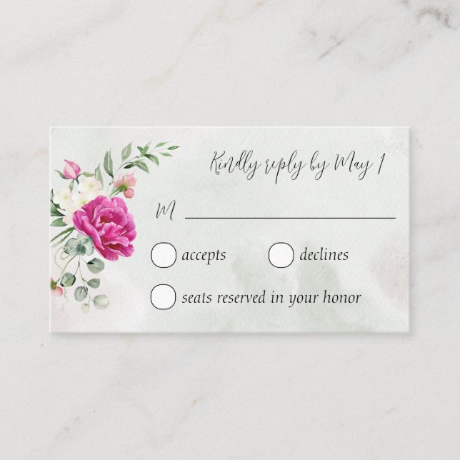 Carte D'accompagnement Roses blanches d'eucalyptus vert RSVP (Devant)