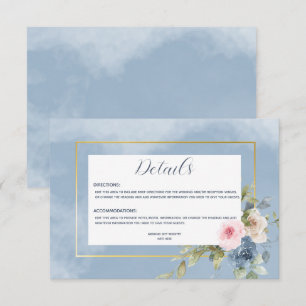 Carte D'accompagnement Roses blanches et bleues rose foncé Détails du Mar