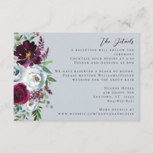 Carte D'accompagnement Roses botaniques gris argent Bourgogne
