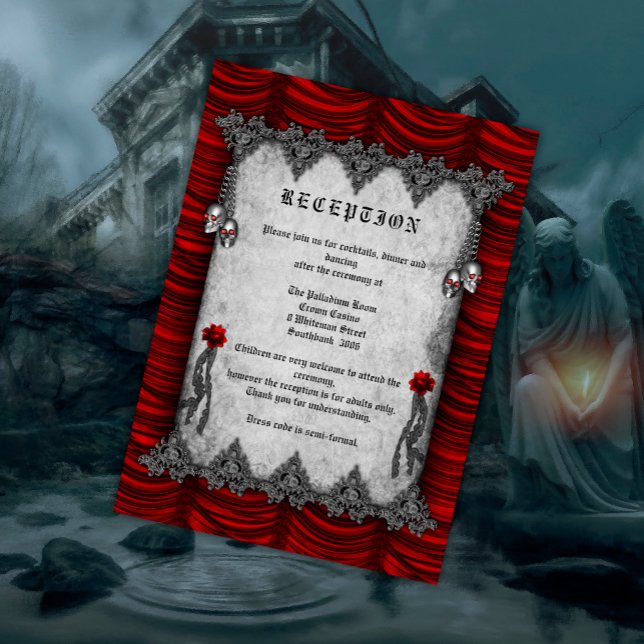 Carte D'accompagnement Roses de sang et réception de mariage gothique rou (Créateur téléchargé)