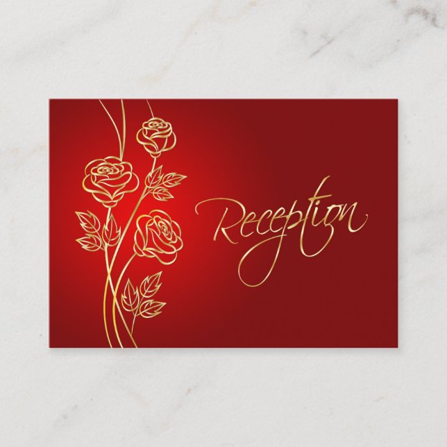 Carte D'accompagnement Roses d'or à la réception de mariage rouge (Devant)