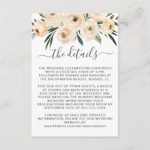 Carte D'accompagnement Roses dorées sur fond blanc et beige floral blush