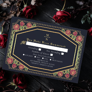 Carte D'accompagnement Roses et épines victoriens bleu mariage RSVP