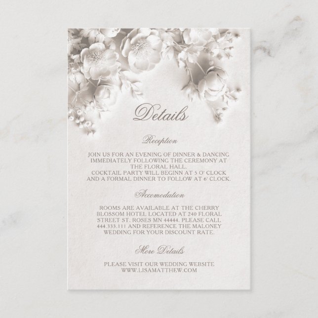 Carte D'accompagnement Roses Fleurs sauvages blanches 3D (Devant)