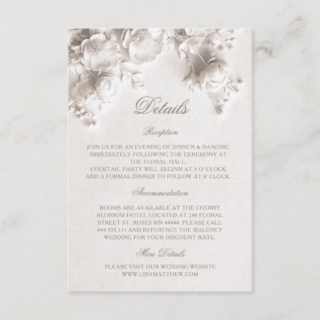 Carte D'accompagnement Roses Fleurs sauvages blanches 3D (Devant)