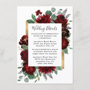 Carte D'accompagnement Roses floraux rouge et or Mariage blanc