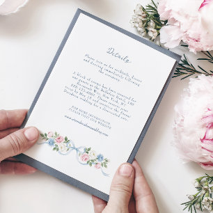 Carte D'accompagnement Roses pastel rose, blanches et bleues & ruban