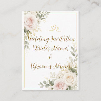 Carte D'accompagnement Roses Roses Fleurs de Mariage Élégantes Rose Pâle