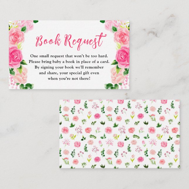 Carte D'accompagnement Roses roses rose Baby shower Floral Demande (Devant / Derrière)