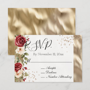 Carte D'accompagnement Roses rouges crème de mariage en or Champagne