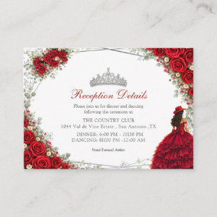 Carte D'accompagnement Roses Rouges Papillons Argent Quinceañera