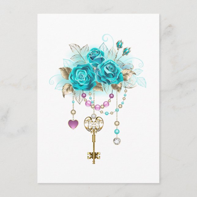 Carte D'accompagnement Roses turquoise avec touches (Devant)