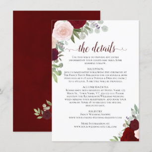 Carte D'accompagnement Rouge Bourgogne & Roses Roses Roses Rustiques Déta
