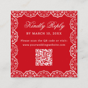 Carte D'accompagnement Rouge Romantique Mariage Code QR Cadre Dentelle Vi