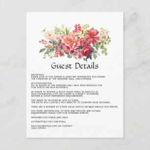 Carte D'accompagnement Rouge, rose et vert floral détails pour invités de