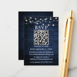 Carte D'accompagnement Rouge Rustique Bleu Chaîne Lumières QR Mariage RSV